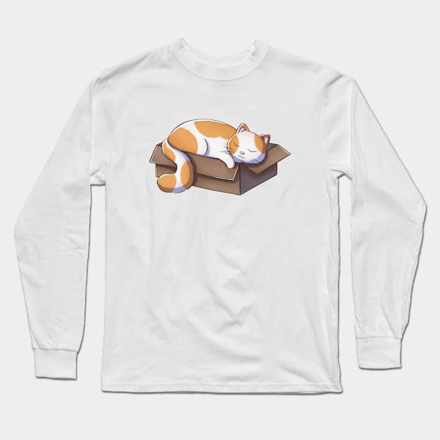 Cat Sleeping In Box Long Sleeve T-Shirt by Meowrye